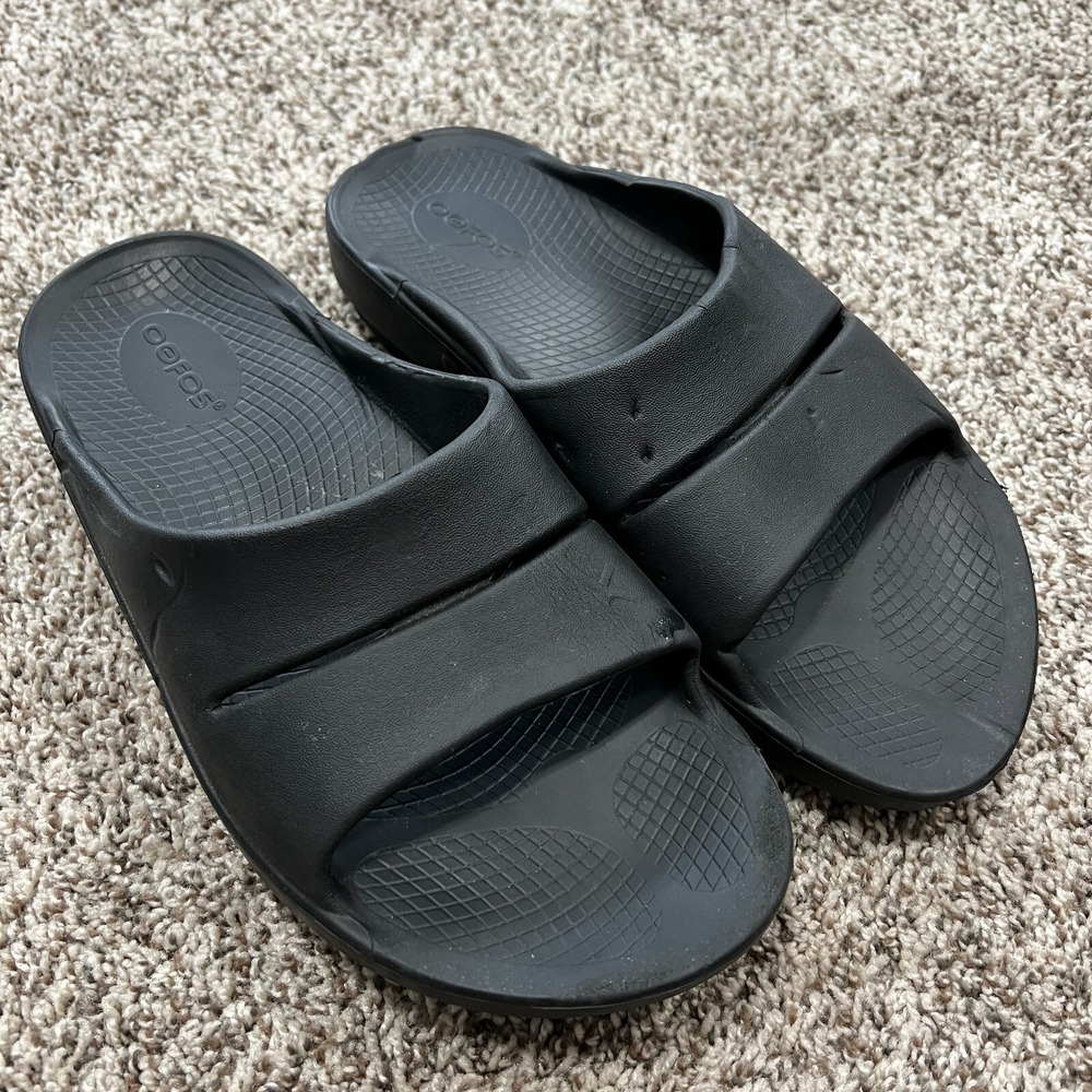 OEFOS Sandals Womens 9 Mens 7 Ooahh Slide Flats Black  Rubber Open Toe Comfort